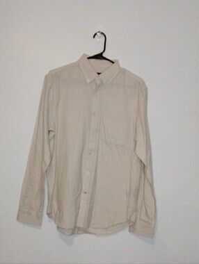 Club Monaco Men's Cream Button-Front Long Sleeve Dress Shirt